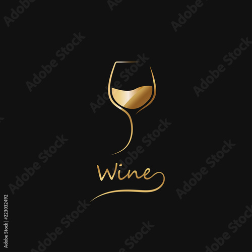 Golden glass of wine. elegant icon, symbol,luxury logo alcohol. For the menu, bar, restaurant, wine list. Minimal.