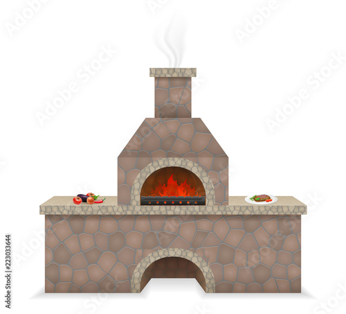barbecue oven built of stone vector illustration