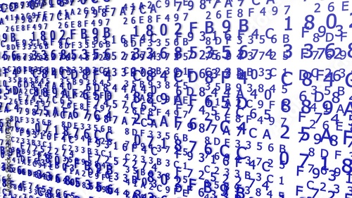 Blue Hexadecimal Codes on a white Background ( 3d Rendering)