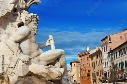 Piazza Navona Square with Fountain of Four Rives in the historic center of Rome (with copy space above)