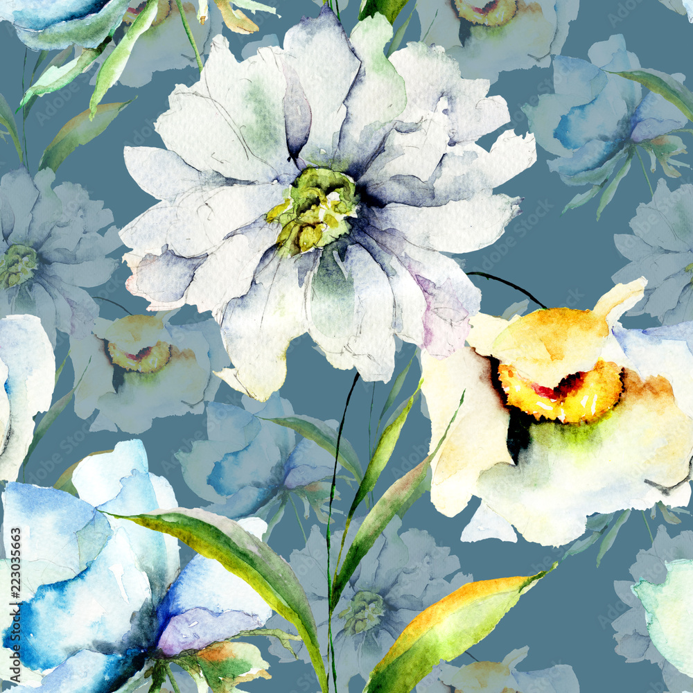 Seamless pattern with summer flowers