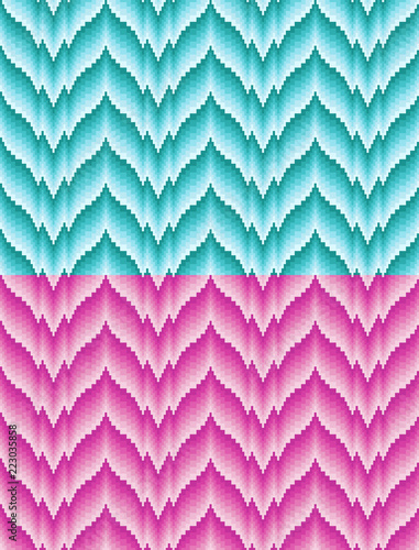 Two seamless bargello patterns, different hues of color. Imitation of needlepoint embroidery. Flame motifs. Swathes are included. photo