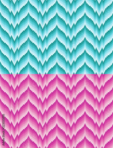Two seamless bargello patterns, different hues of color. Imitation of needlepoint embroidery. Flame motifs. Swathes are included.