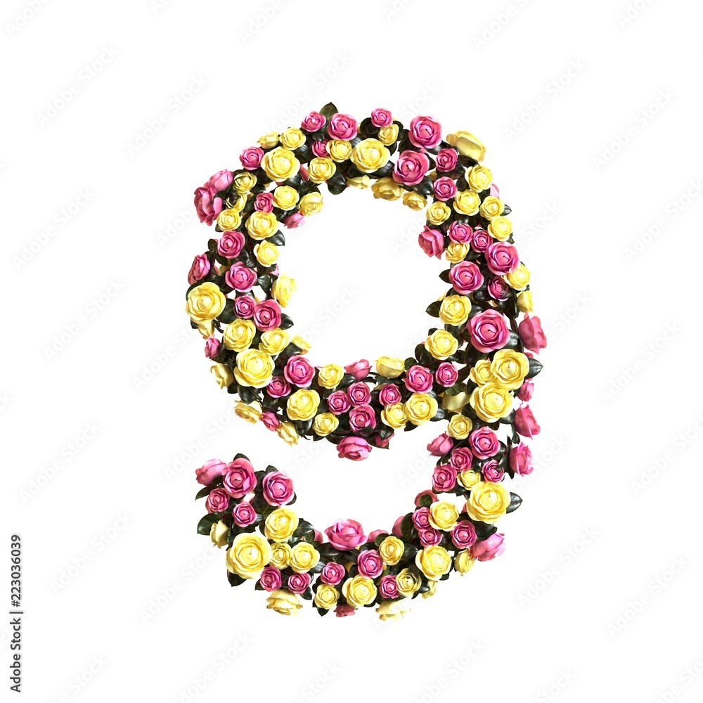 Flowered numbers floral collection 3d illustration Flowered numbers floral collection 3d illustration