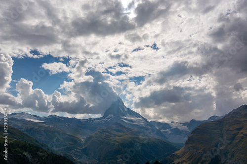 The Matterhorn with lots of clouds in the sky