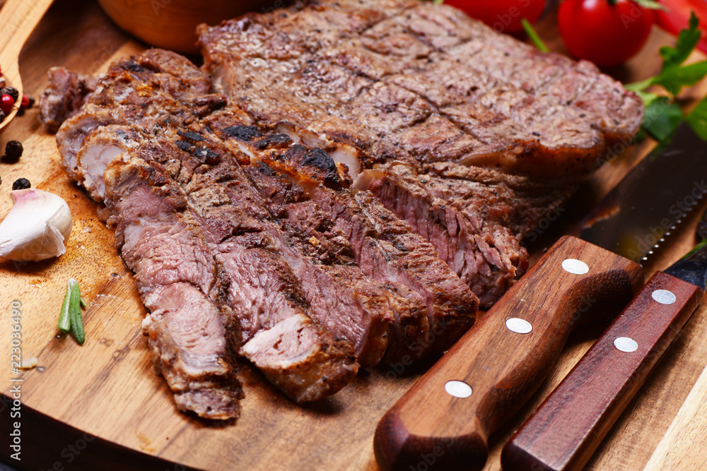 Ribey steak with spices and vegetables Ribey steak with spices and vegetables