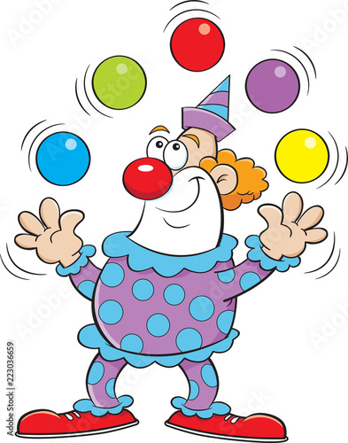 Cartoon Illustration of a clown juggling balls.