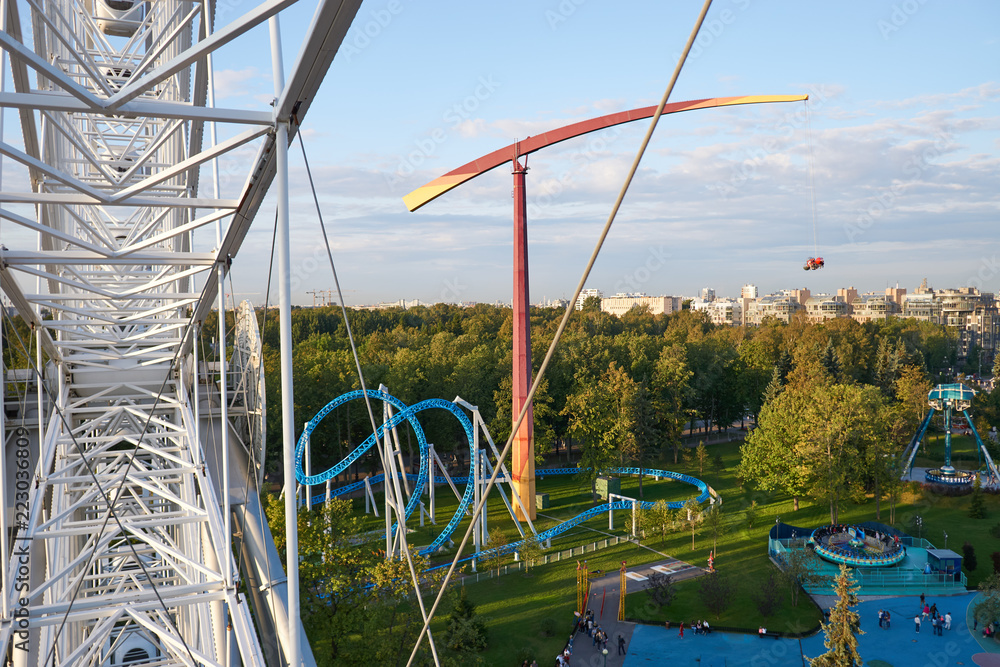 Amusement park from a height Ferris wheel