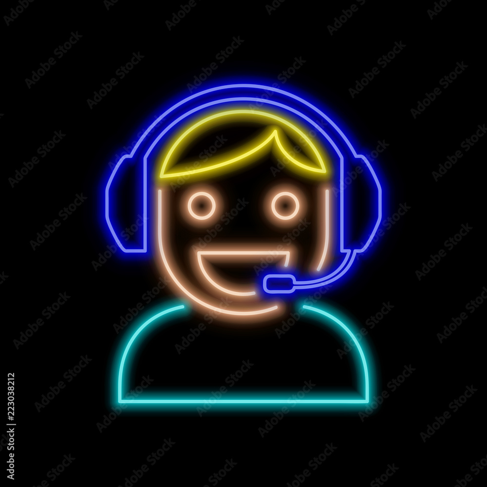 Customer support neon sign. Bright glowing symbol on a black background. Customer support neon sign. Bright glowing symbol on a black background.