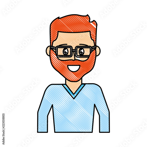 grated happy man with beard wearing glasses