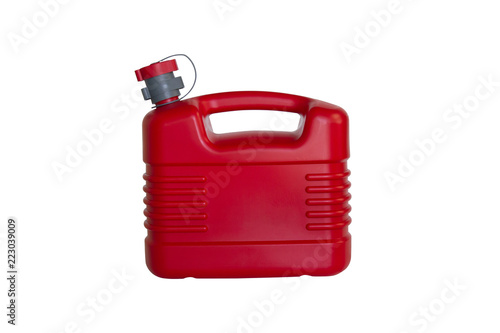 Red spare oil tanks or gallons of oil reserves isolated on white background with clipping path.