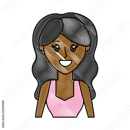 grated cute woman with wavy hair and blouse