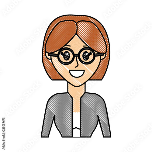 grated woman with elegant blouse wearing glasses