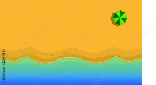 Top view of a deserted yellow beach