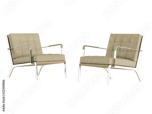 Beige leather chair on a white background 3d rendering