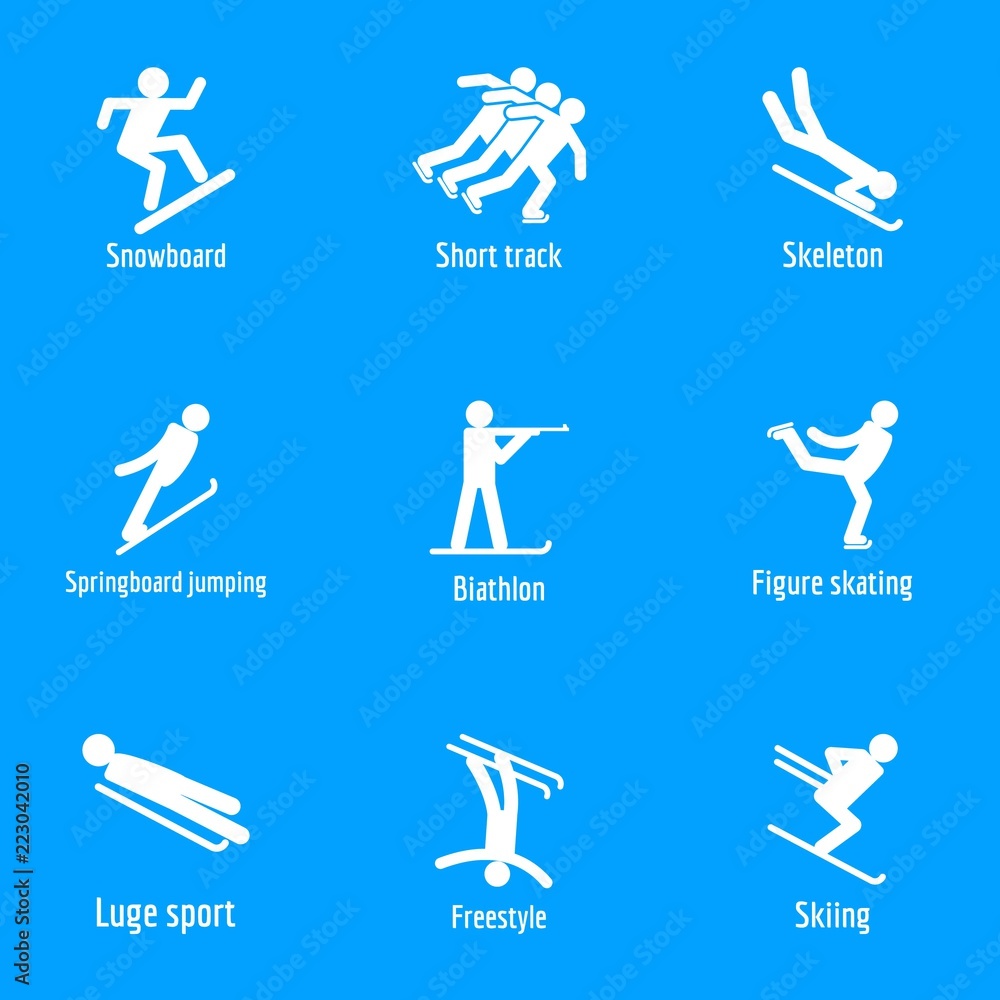 Winter sport symbols icons set. Simple illustration of 15 winter sport symbols vector icons for web