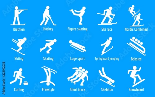 Winter games icons set. Simple set of 9 winter games vector icons for web isolated on white background