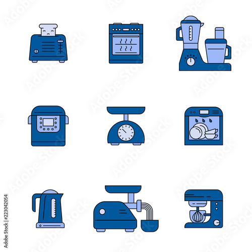 Kitchen appliances. Colour icons set