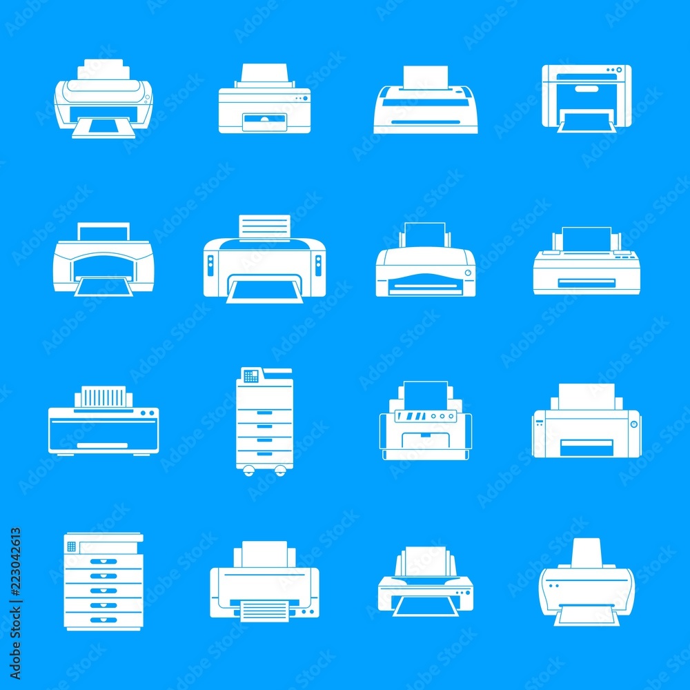 Printer office copy document icons set. Simple illustration of 16 printer office copy document vector icons for web Printer office copy document icons set. Simple illustration of 16 printer office copy document vector icons for web