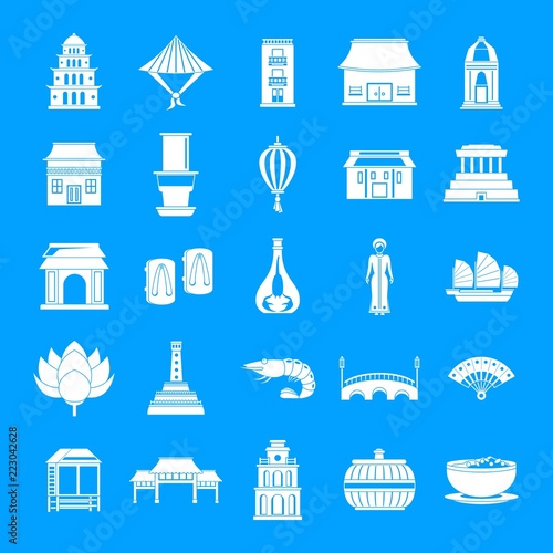 Vietnam travel tourism icons set. Simple illustration of 25 Vietnam travel tourism vector icons for web