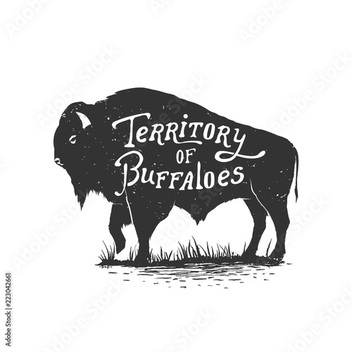 Vintage hand drawn badge.Territory of buffaloes .Vector illustration