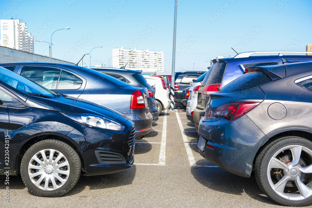 Moscow, Russia - September, 15, 2018: cars on the intercept parking near metro station Annino in Moscow Moscow, Russia - September, 15, 2018: cars on the intercept parking near metro station Annino in Moscow
