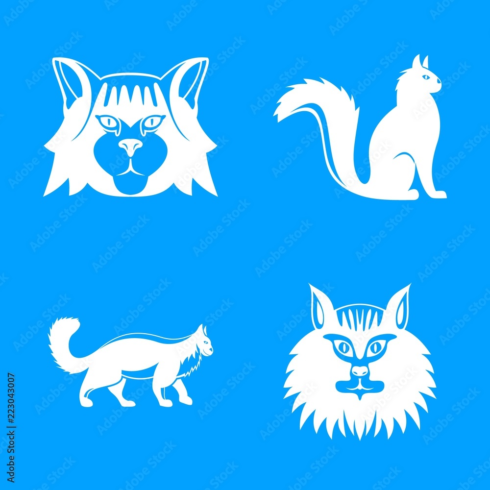 Maine coon cat profile icons set. Simple illustration of 4 maine coon cat profile vector icons for web