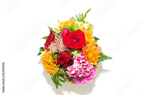 isolated table top view of a bunch of different flower