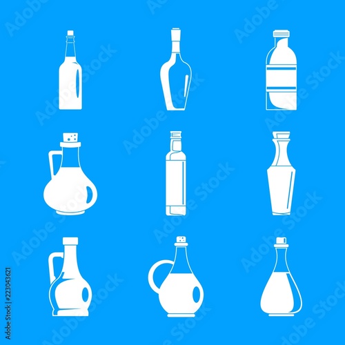 Vinegar bottle icons set. Simple illustration of 9 vinegar bottle icons for web