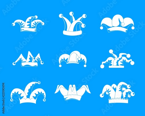 Jester fools hat icons set. Simple illustration of 9 Jester fools hat vector icons for web