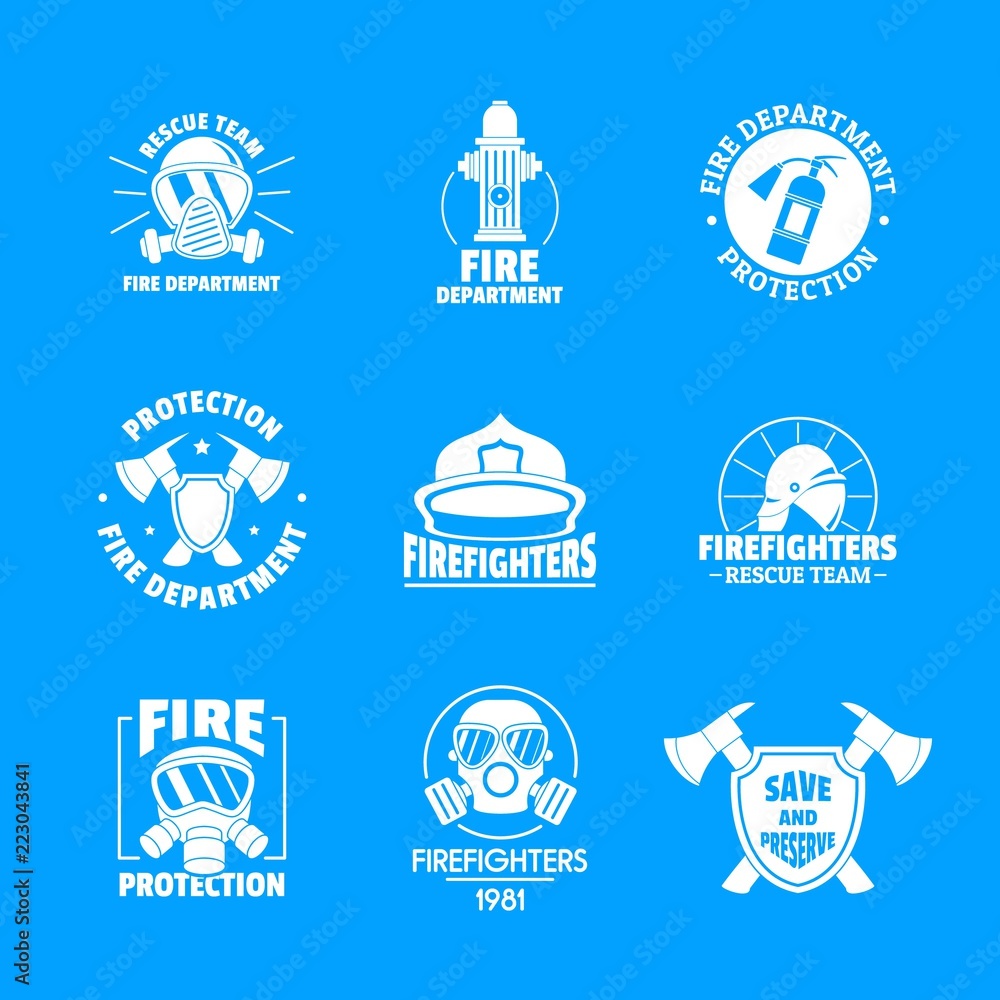 Fire fighter logo icons set. Simple illustration of 16 fire fighter vector icons for web