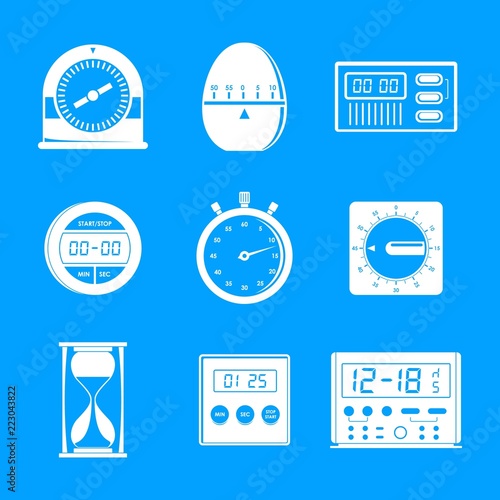 Kitchen timer icons set. Simple illustration of 9 kitchen timer icons for web