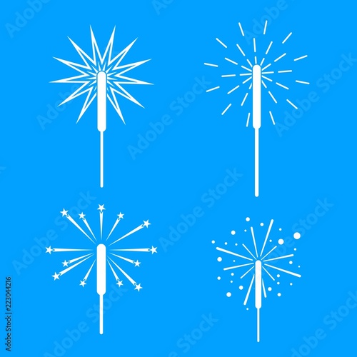 Sparkler fireworks bonfire icons set. Simple illustration of 4 sparkler fireworks bonfire vector icons for web