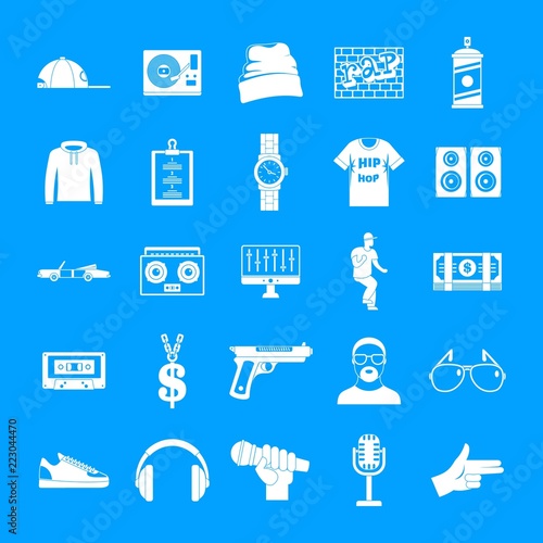 Hiphop rap swag music dance icons set. Simple illustration of 16 hiphop rap swag music dance vector icons for web