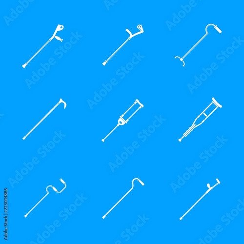 Crutches injury support care leg reliance icons set. Simple illustration of 9 crutches injury support care leg reliance vector icons for web