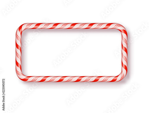 Christmas Candy Frame isolated . Blank Christmas design, realistic red and white twisted cord frame. New Year 2019. Holiday design, decor. Vector illustration