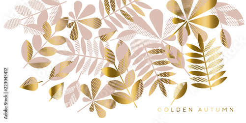 Elegant gold fall leaves pattern vector illustration