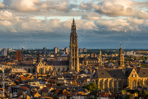 View over Antwerp, Belgium, with the cathedral of our lady centered