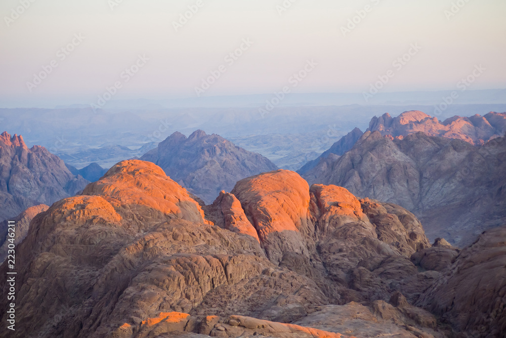 Dawn Summit early morning in the high mountains Mount Moses Sinai Egypt