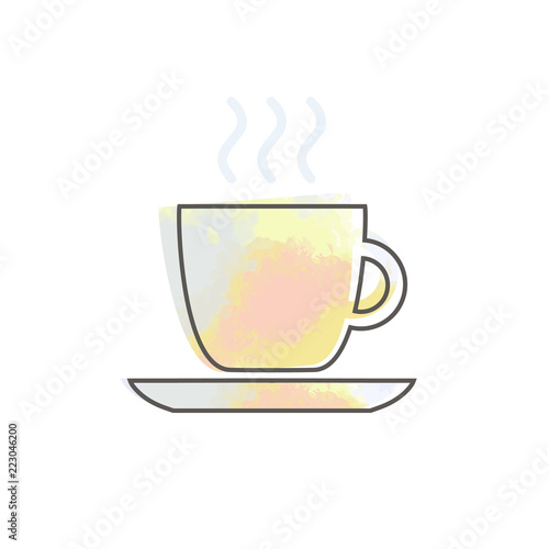 Watercolor cup with coffee cafe restaurant food drinks tea black contour on white background