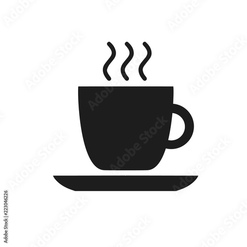 Black cup icon with coffee cafe restaurant food drinks tea black contour on white background