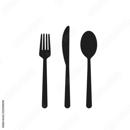 Fork spoon knife cafe eating cutlery restaurant eating dinette black on white background
