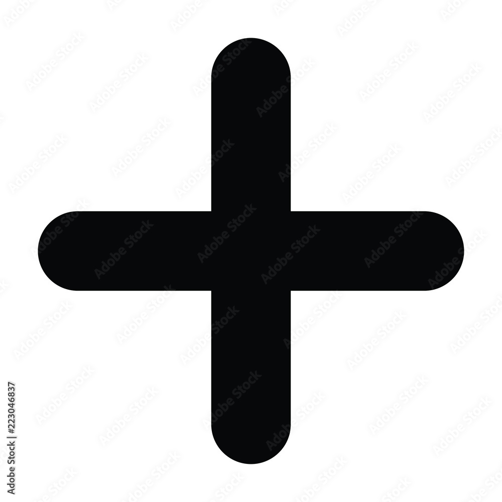 A black and white silhouette vector of a plus sign A black and white silhouette vector of a plus sign