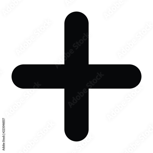 A black and white silhouette vector of a plus sign