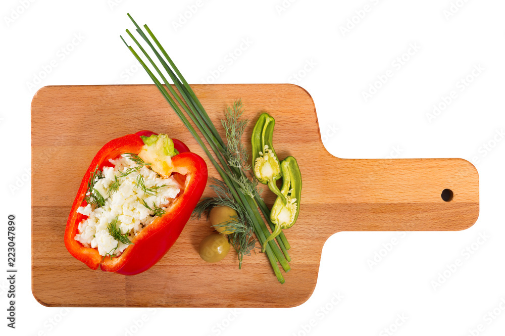 Image of pepper stuffed with brynza in plate