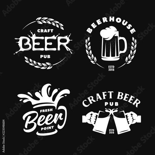 Craft beer pub emblems labels logotype set. Vector vintage illustration.