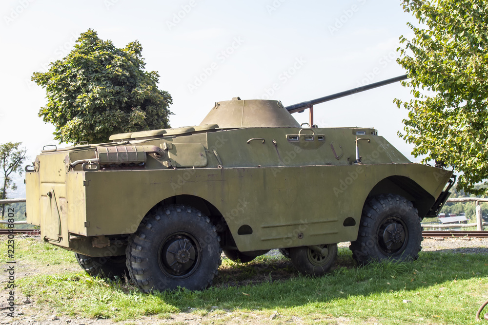 Tank military vehicle with landscape background