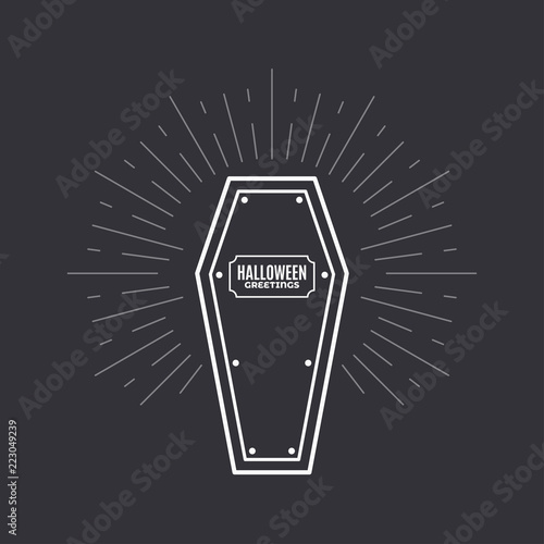 Halloween party night coffin on black background