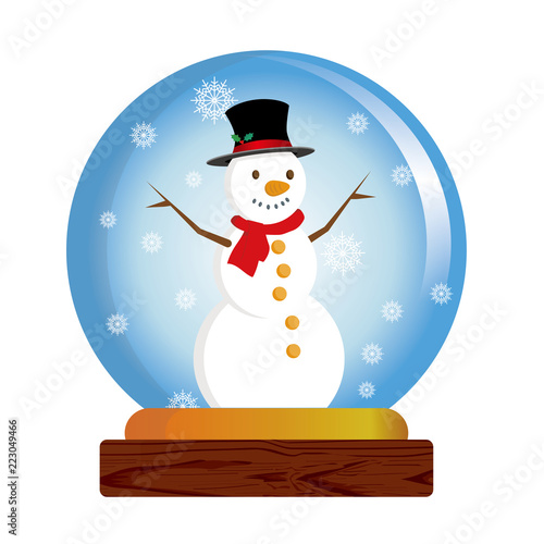 スノードームのイラスト｜マフラーを巻いた雪だるま・スノーマン｜snow dome,globe
