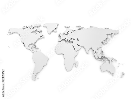 World Map 3D metallic on white background 